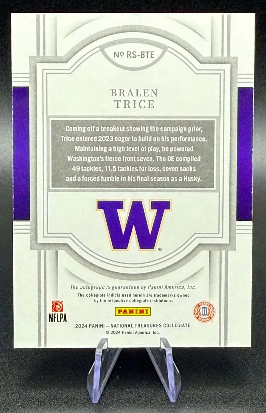 Bralen Trice Washington Huskies National Treasures Rookie Auto Card /49 Football